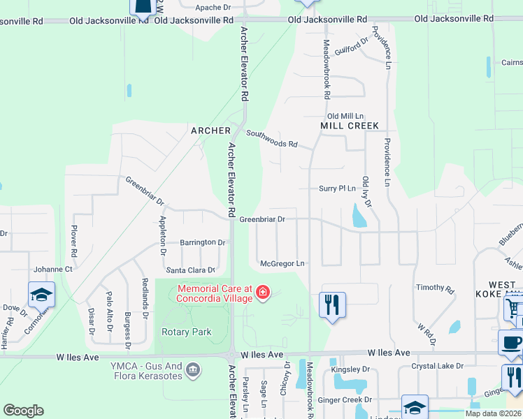 map of restaurants, bars, coffee shops, grocery stores, and more near 1602 Briarcreek Lane in Springfield
