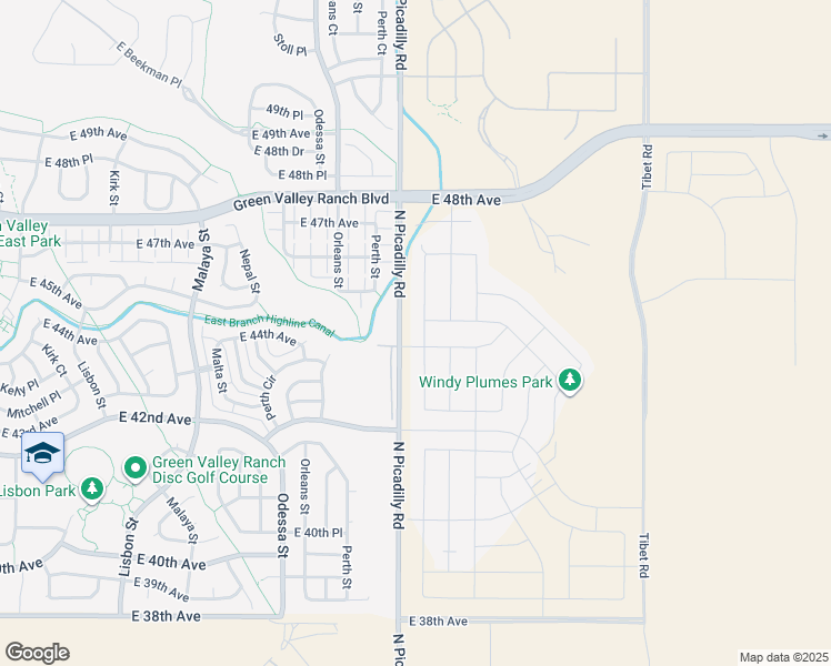 map of restaurants, bars, coffee shops, grocery stores, and more near 4515 Picadilly Court in Denver
