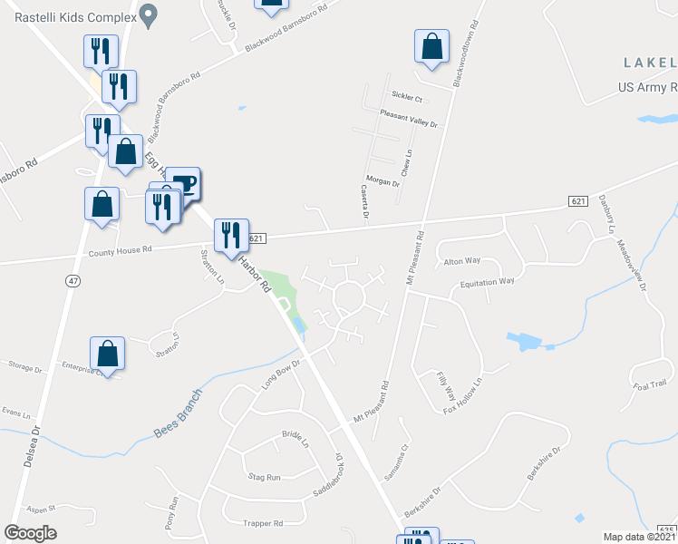 map of restaurants, bars, coffee shops, grocery stores, and more near 558 Shetland Court in Washington Township