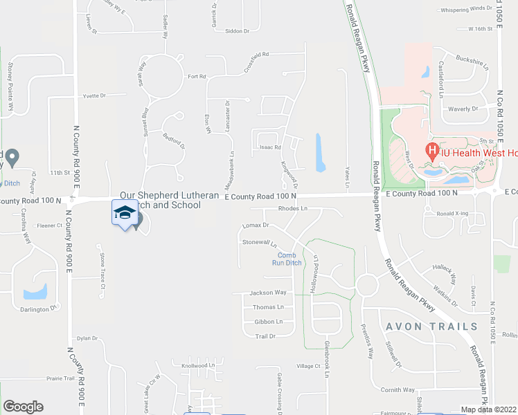 map of restaurants, bars, coffee shops, grocery stores, and more near 9694 Rhodes Lane in Avon