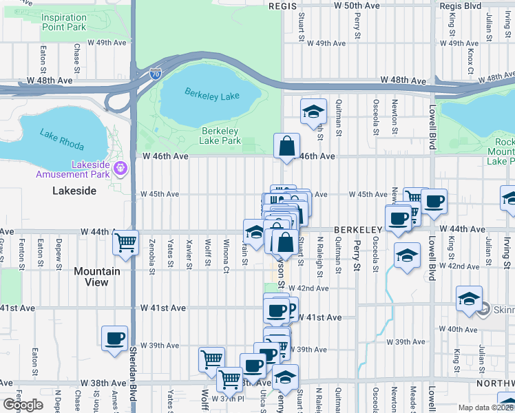 map of restaurants, bars, coffee shops, grocery stores, and more near 4502 Utica Street in Denver