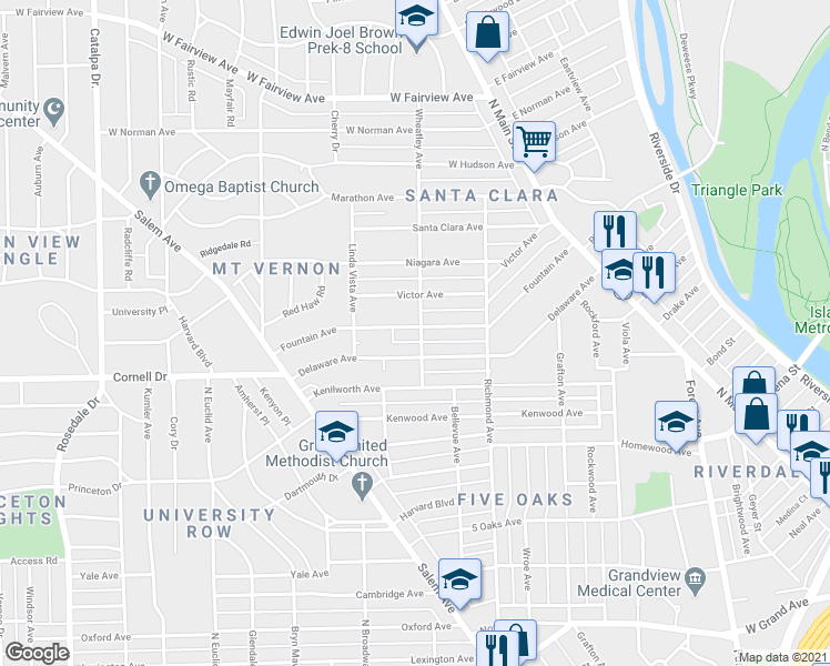 map of restaurants, bars, coffee shops, grocery stores, and more near 922 Wheatley Avenue in Dayton