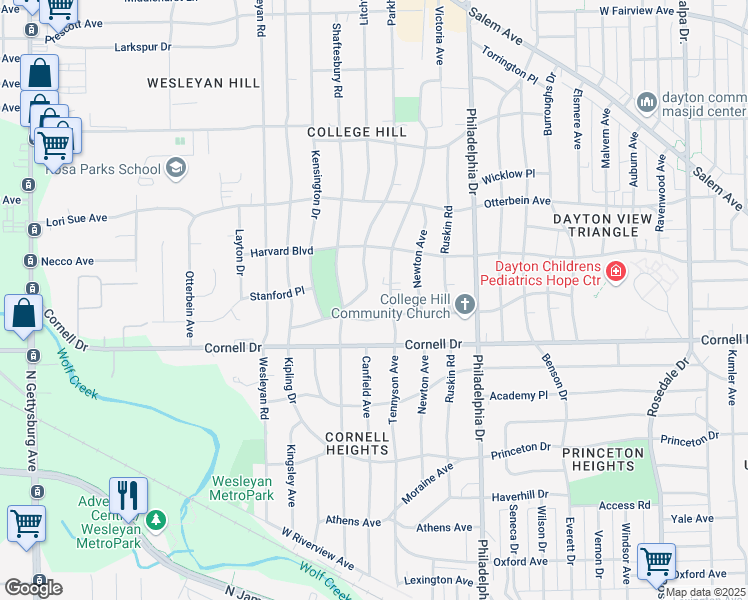 map of restaurants, bars, coffee shops, grocery stores, and more near 1656 Tennyson Avenue in Dayton