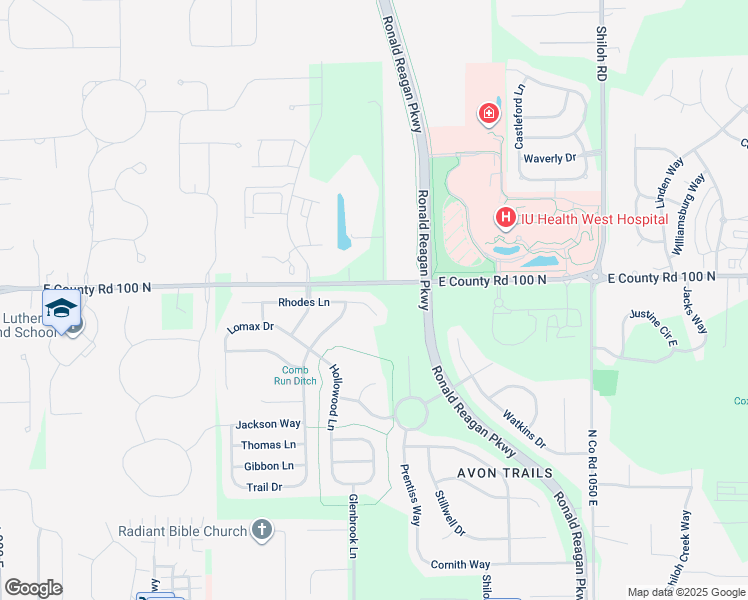 map of restaurants, bars, coffee shops, grocery stores, and more near 9990 East County Road 100 North in Avon