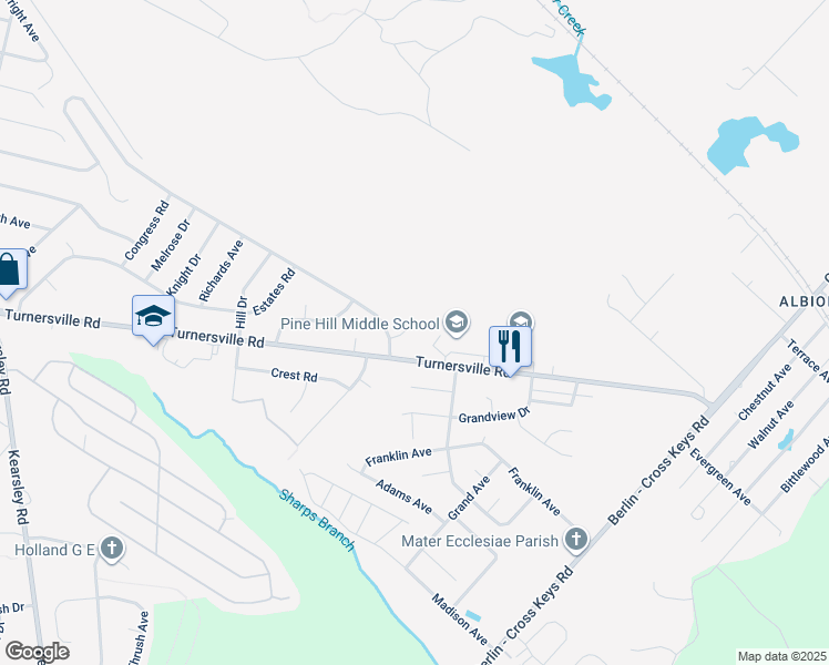 map of restaurants, bars, coffee shops, grocery stores, and more near 77 Club Court in Pine Hill