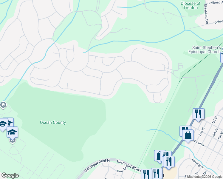 map of restaurants, bars, coffee shops, grocery stores, and more near 90 Bayville Way in Ocean Township