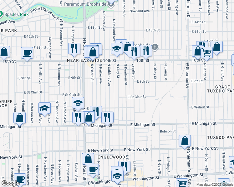 map of restaurants, bars, coffee shops, grocery stores, and more near 816 North Gray Street in Indianapolis