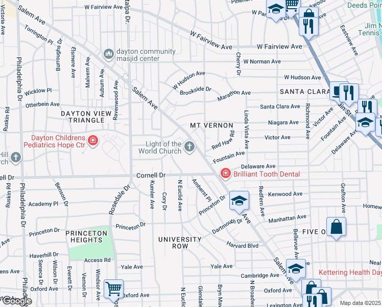 map of restaurants, bars, coffee shops, grocery stores, and more near 1516 Salem Avenue in Dayton