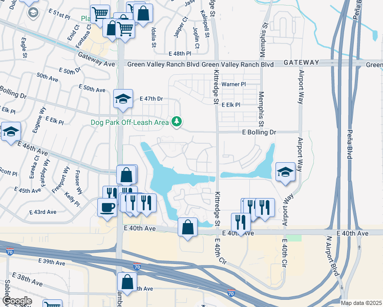 map of restaurants, bars, coffee shops, grocery stores, and more near 4699 Kittredge Street in Denver