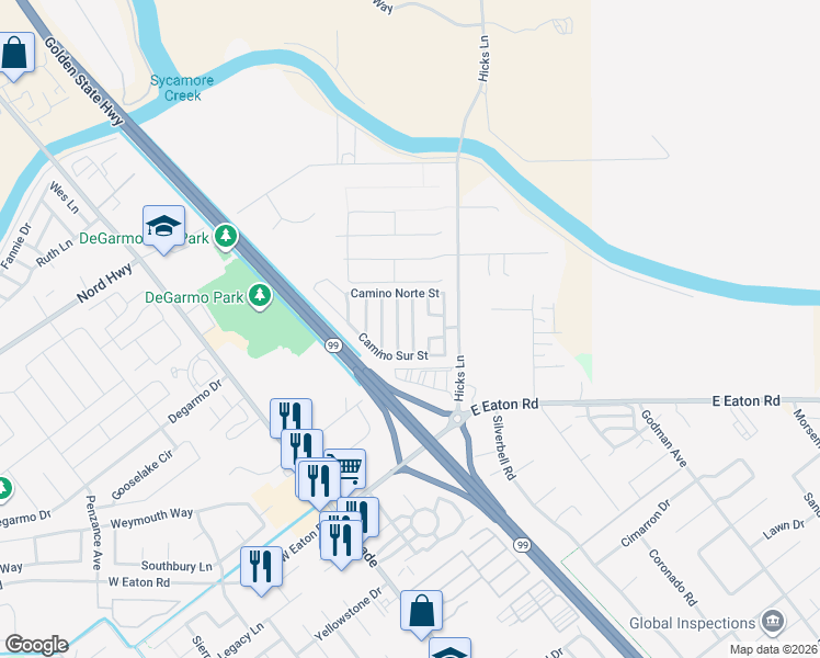 map of restaurants, bars, coffee shops, grocery stores, and more near 3555 Ava Way in Chico