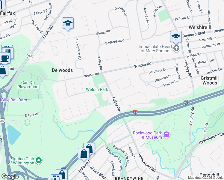 map of restaurants, bars, coffee shops, grocery stores, and more near 4643 Sylvanus Drive in Wilmington