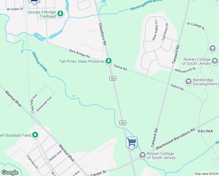 map of restaurants, bars, coffee shops, grocery stores, and more near 1730 Glassboro Road in Deptford