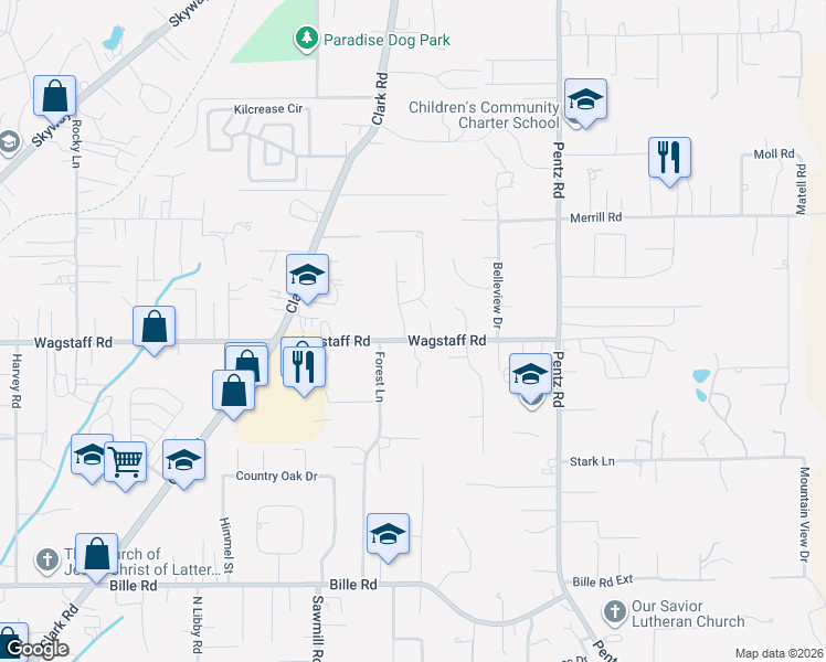 map of restaurants, bars, coffee shops, grocery stores, and more near 6666 Twin Oaks Drive in Paradise