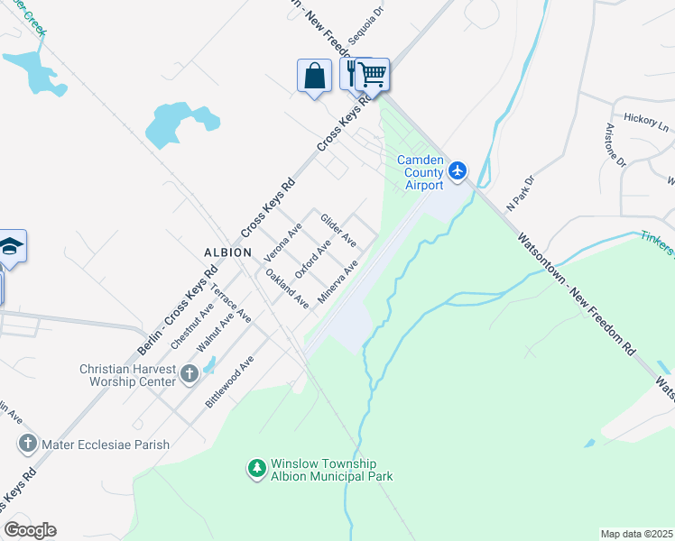 map of restaurants, bars, coffee shops, grocery stores, and more near 505 Surrey Avenue in Berlin