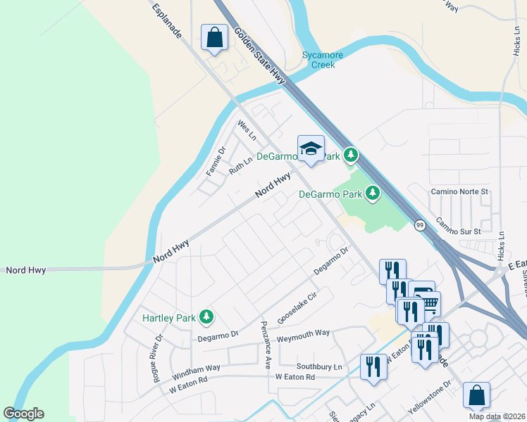 map of restaurants, bars, coffee shops, grocery stores, and more near 3498 Bamboo Orchard Drive in Chico