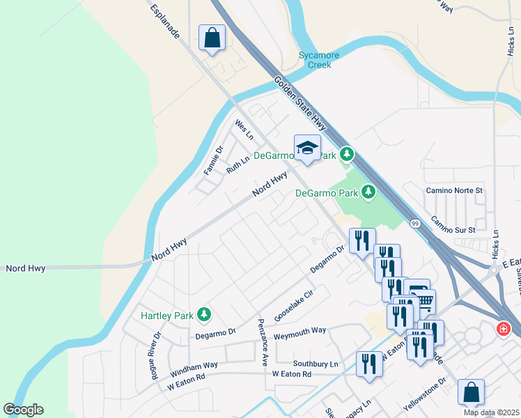 map of restaurants, bars, coffee shops, grocery stores, and more near 3498 Bamboo Orchard Drive in Chico