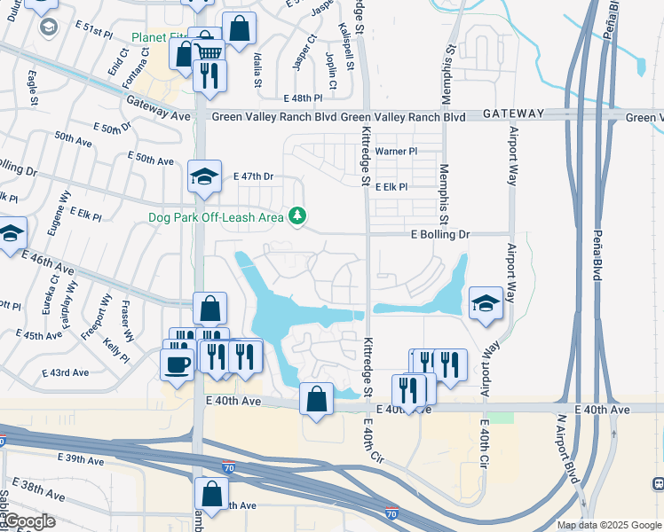 map of restaurants, bars, coffee shops, grocery stores, and more near 4699 Kittredge Street in Denver