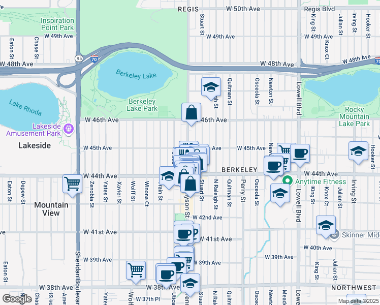 map of restaurants, bars, coffee shops, grocery stores, and more near 4500 Tennyson Street in Denver