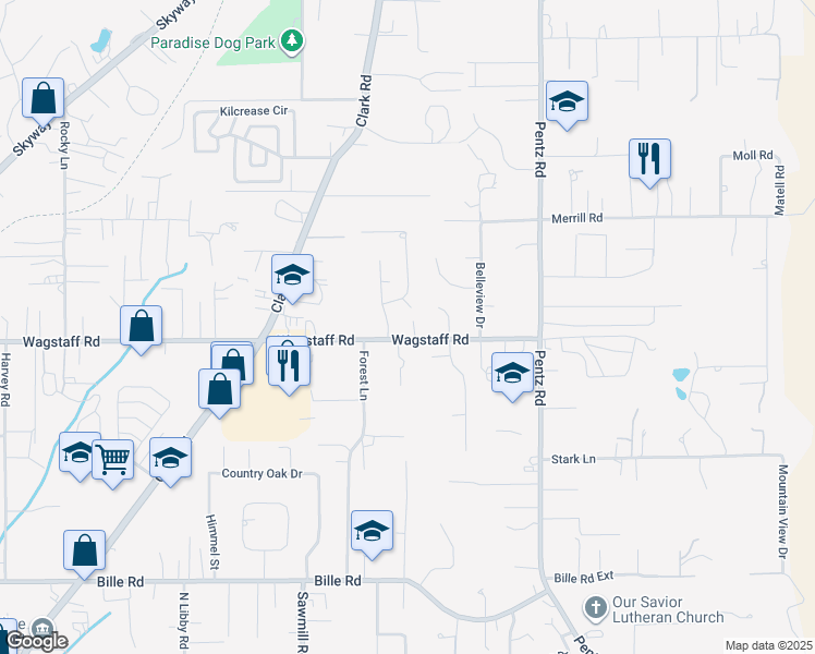 map of restaurants, bars, coffee shops, grocery stores, and more near 6665 Fuhrmann Drive in Paradise