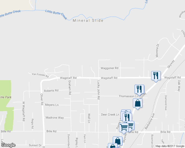map of restaurants, bars, coffee shops, grocery stores, and more near 6651 Evergreen Lane in Paradise