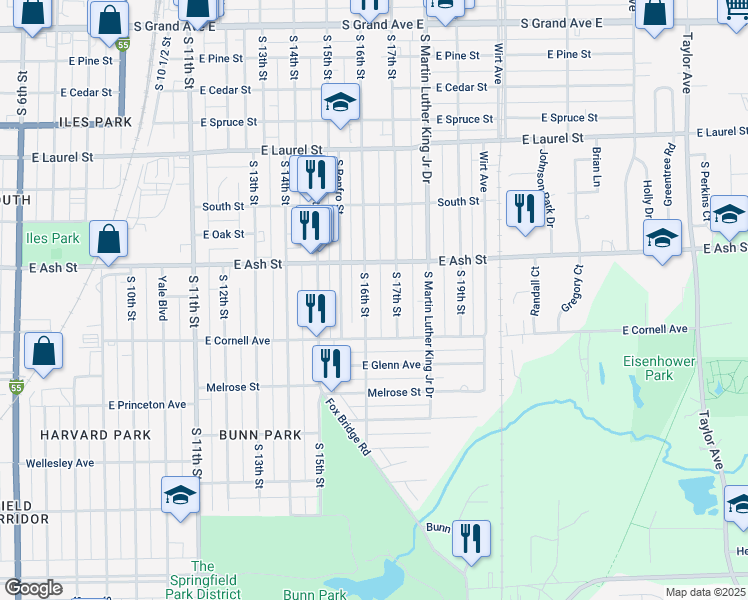 map of restaurants, bars, coffee shops, grocery stores, and more near 2127 South 17th Street in Springfield
