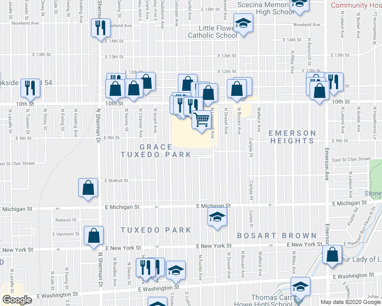 map of restaurants, bars, coffee shops, grocery stores, and more near 4401 Linwood Court in Indianapolis