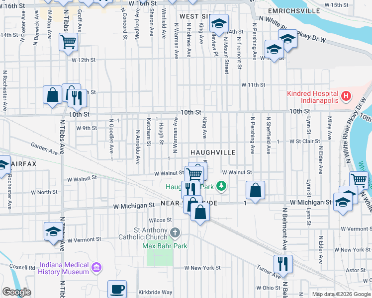 map of restaurants, bars, coffee shops, grocery stores, and more near 769 North Holmes Avenue in Indianapolis