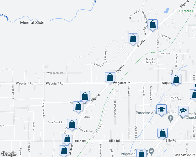 map of restaurants, bars, coffee shops, grocery stores, and more near 6642 Whittall Lane in Paradise