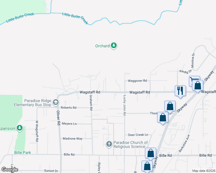 map of restaurants, bars, coffee shops, grocery stores, and more near 6636 View Acres Drive in Paradise