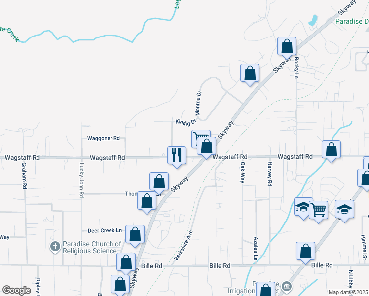 map of restaurants, bars, coffee shops, grocery stores, and more near 6642 Whittall Lane in Paradise