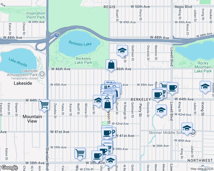 map of restaurants, bars, coffee shops, grocery stores, and more near 4502 Utica Street in Denver