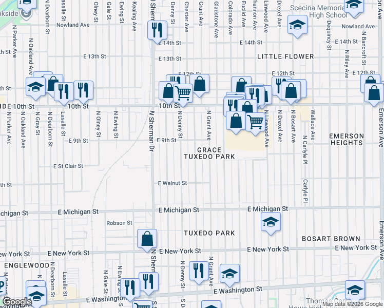 map of restaurants, bars, coffee shops, grocery stores, and more near 825 North Chester Avenue in Indianapolis