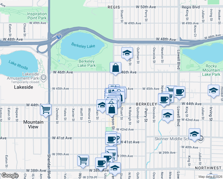 map of restaurants, bars, coffee shops, grocery stores, and more near 4502 Utica Street in Denver