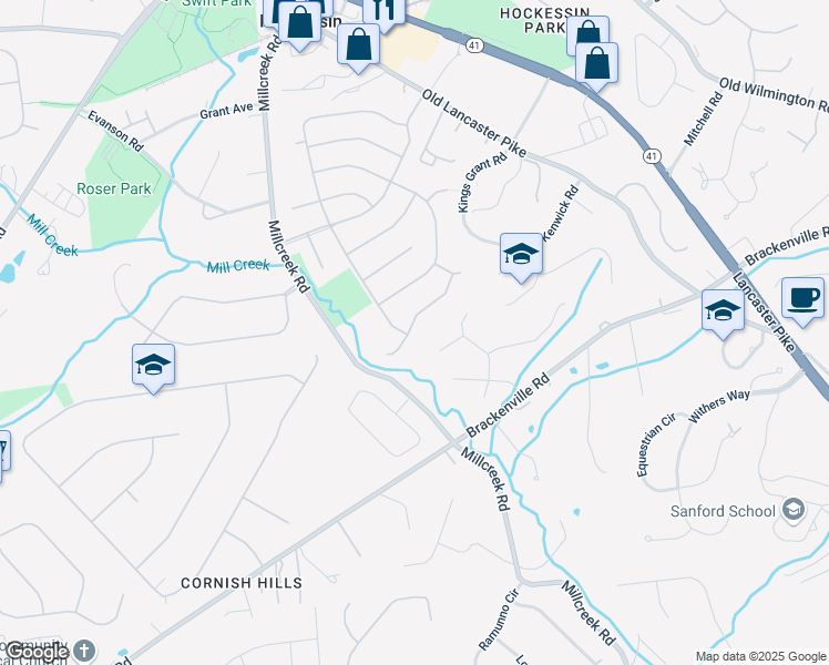map of restaurants, bars, coffee shops, grocery stores, and more near 510 Faraday Road in Hockessin