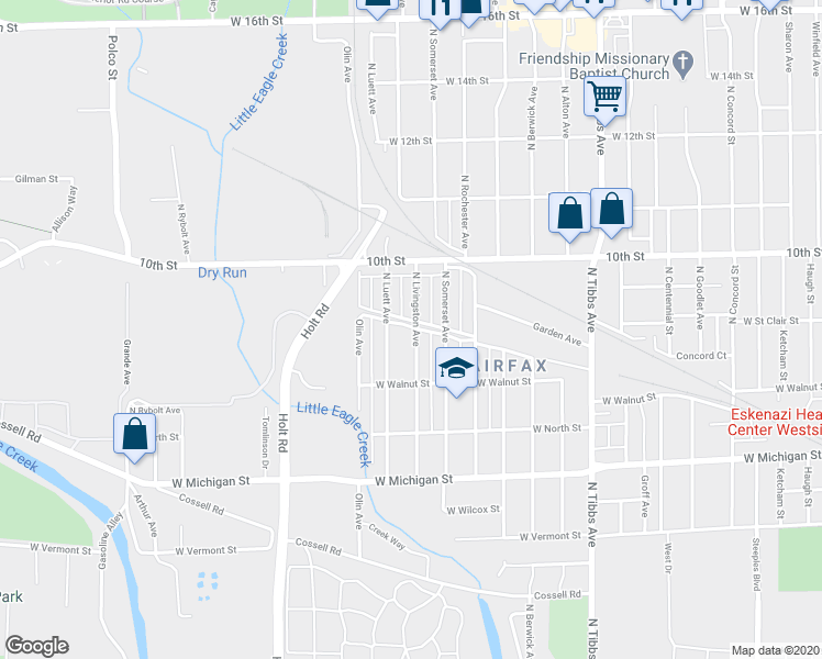 map of restaurants, bars, coffee shops, grocery stores, and more near 758 North Livingston Avenue in Indianapolis