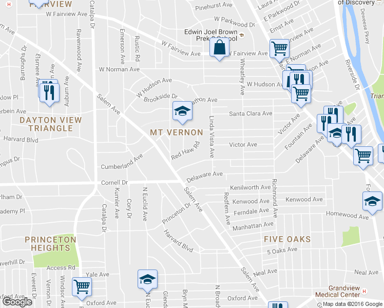 map of restaurants, bars, coffee shops, grocery stores, and more near 452 Red Haw Road in Dayton