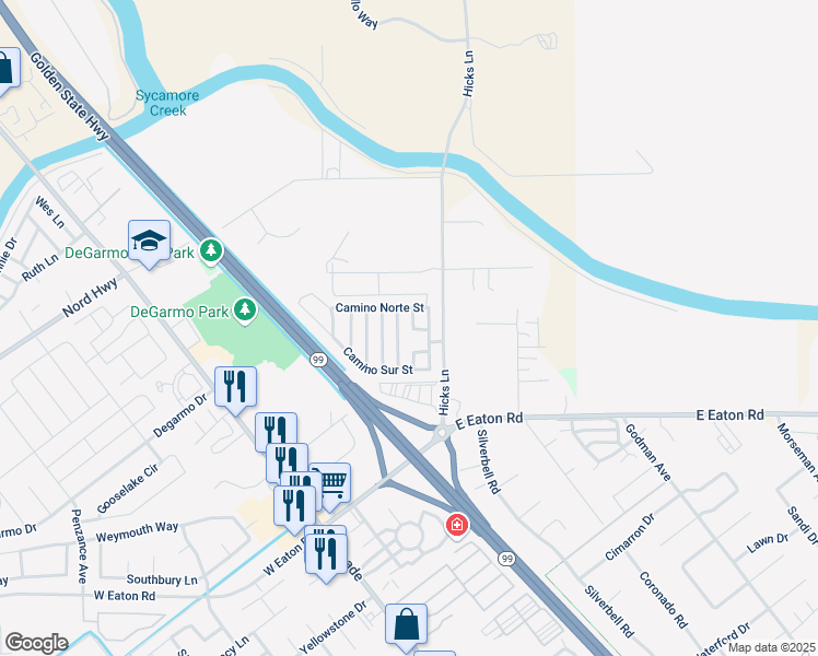 map of restaurants, bars, coffee shops, grocery stores, and more near 3555 Ava Way in Chico