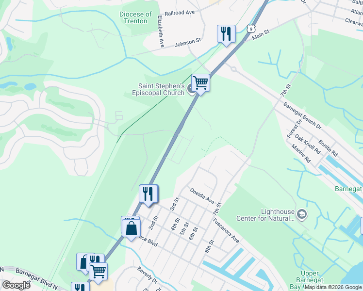 map of restaurants, bars, coffee shops, grocery stores, and more near 330 North Main Street in Ocean Township