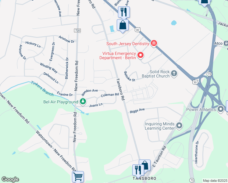 map of restaurants, bars, coffee shops, grocery stores, and more near 6 Coleman Rd in Berlin