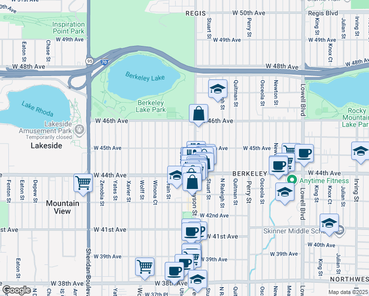 map of restaurants, bars, coffee shops, grocery stores, and more near 4502 Utica Street in Denver