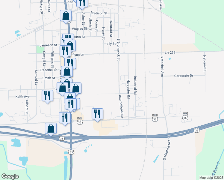 map of restaurants, bars, coffee shops, grocery stores, and more near 301-599 McCormick Street in Chillicothe