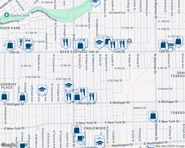 map of restaurants, bars, coffee shops, grocery stores, and more near 824 North Oakland Avenue in Indianapolis