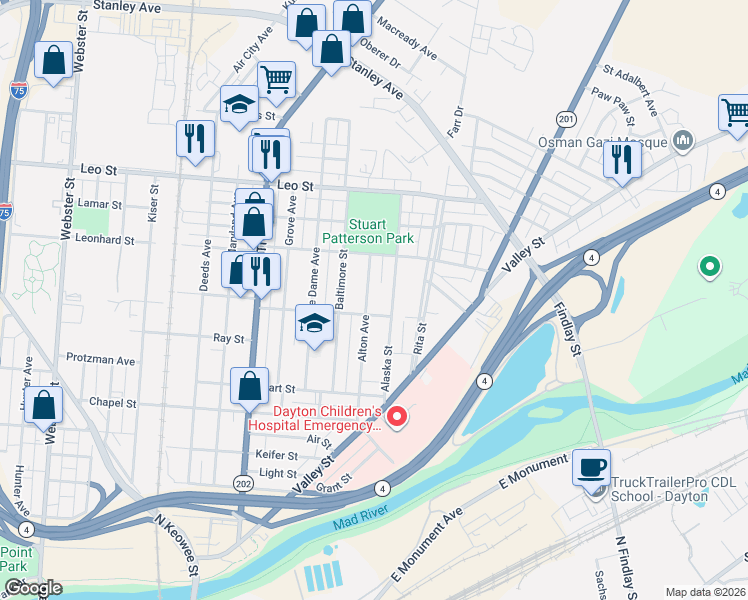 map of restaurants, bars, coffee shops, grocery stores, and more near 218 Alton Avenue in Dayton