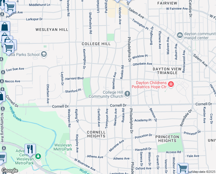 map of restaurants, bars, coffee shops, grocery stores, and more near 1656 Tennyson Avenue in Dayton