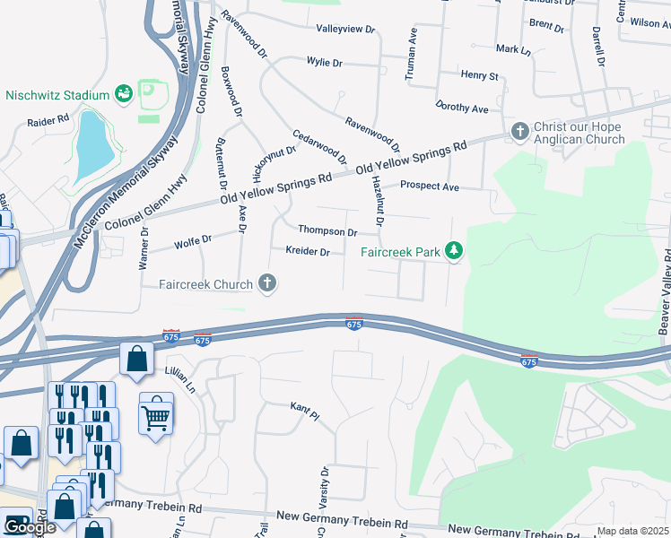 map of restaurants, bars, coffee shops, grocery stores, and more near 2359 Murphy Court in Fairborn