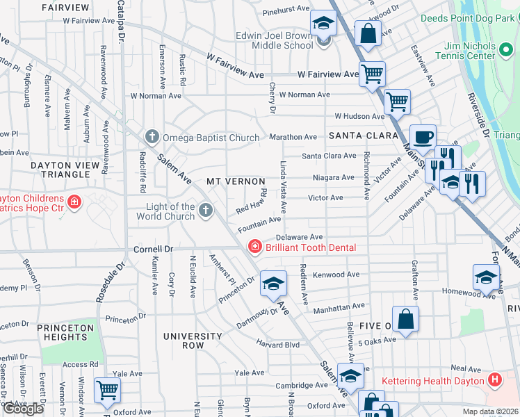 map of restaurants, bars, coffee shops, grocery stores, and more near 452 Red Haw Road in Dayton