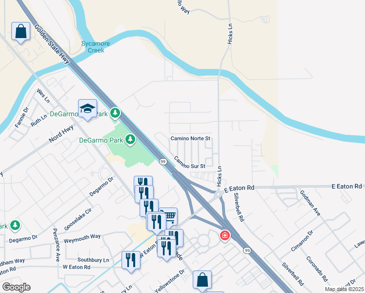 map of restaurants, bars, coffee shops, grocery stores, and more near 3549 Vía Medio in Chico