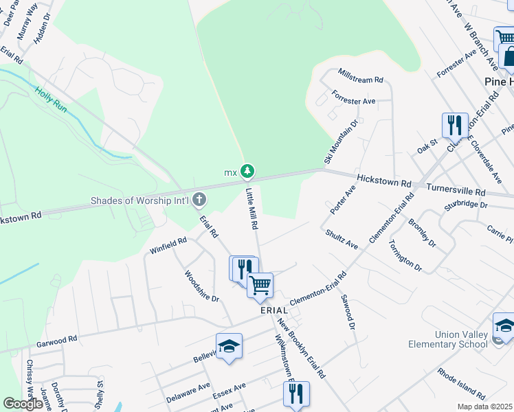 map of restaurants, bars, coffee shops, grocery stores, and more near 1249 Little Mill Road in Sicklerville