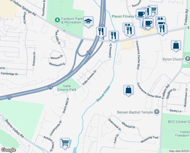 map of restaurants, bars, coffee shops, grocery stores, and more near 961 Willow Ct in Fairborn