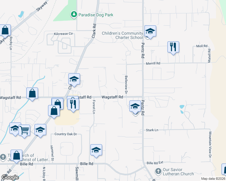 map of restaurants, bars, coffee shops, grocery stores, and more near 6669 Dolores Drive in Paradise